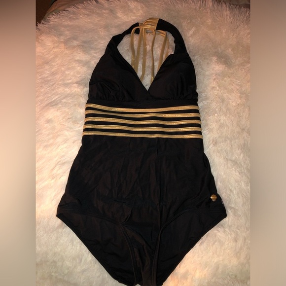 VENUS Lascana Black and Gold One-Piece Swimsuit 34C - Picture 4 of 13